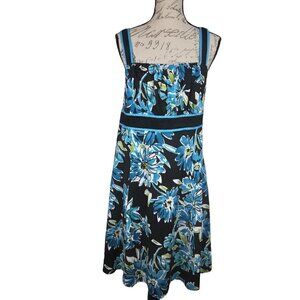 R & K Originals | Dark Floral Summer Dress Stretch Blue Black | Size 14W